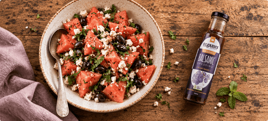 Watermelon, Feta & Olive Salad with Balsamic Dressing